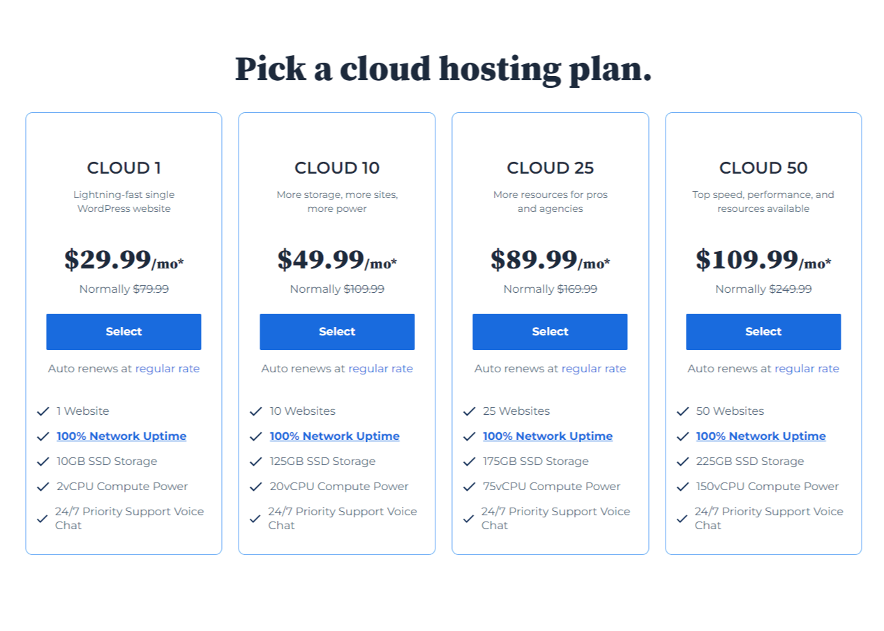 Bluehost’s cloud hosting plans.