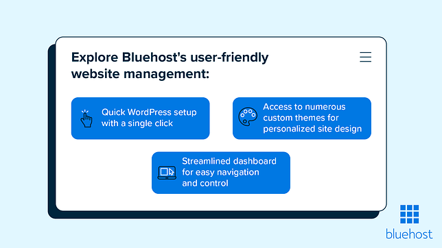 Overview of Bluehost’s ease of use, user experience and user-friendliness.