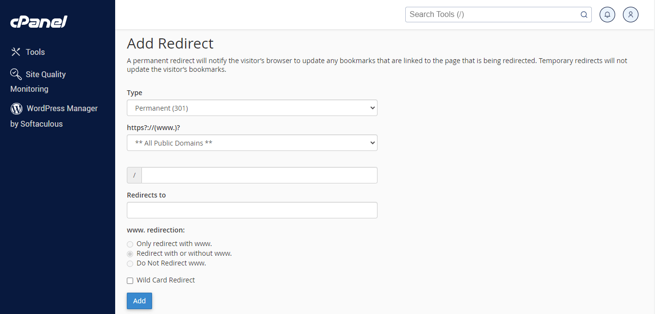 Redirect settings for Bluehost customers.