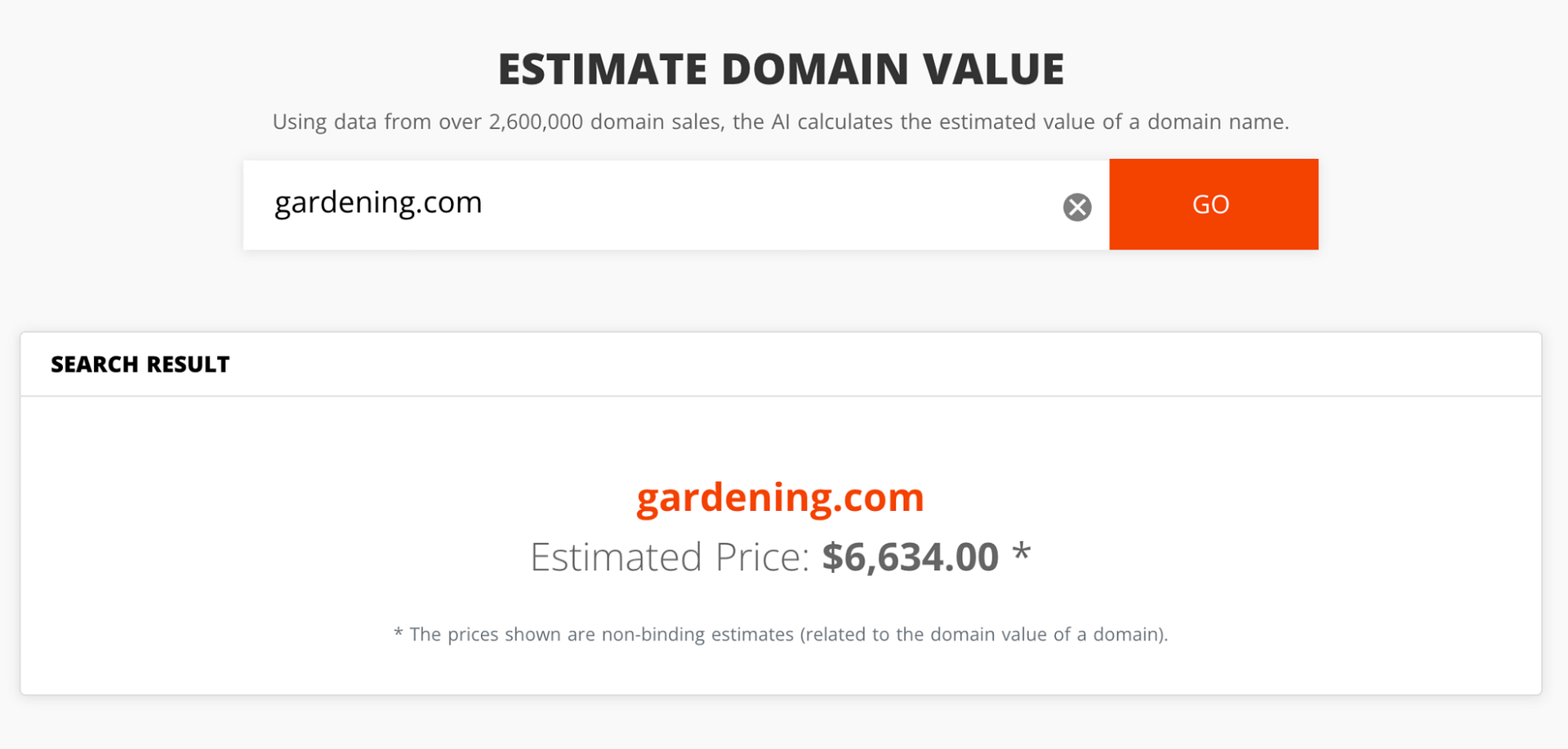 Screenshot of how much “gardening.com” costs.
