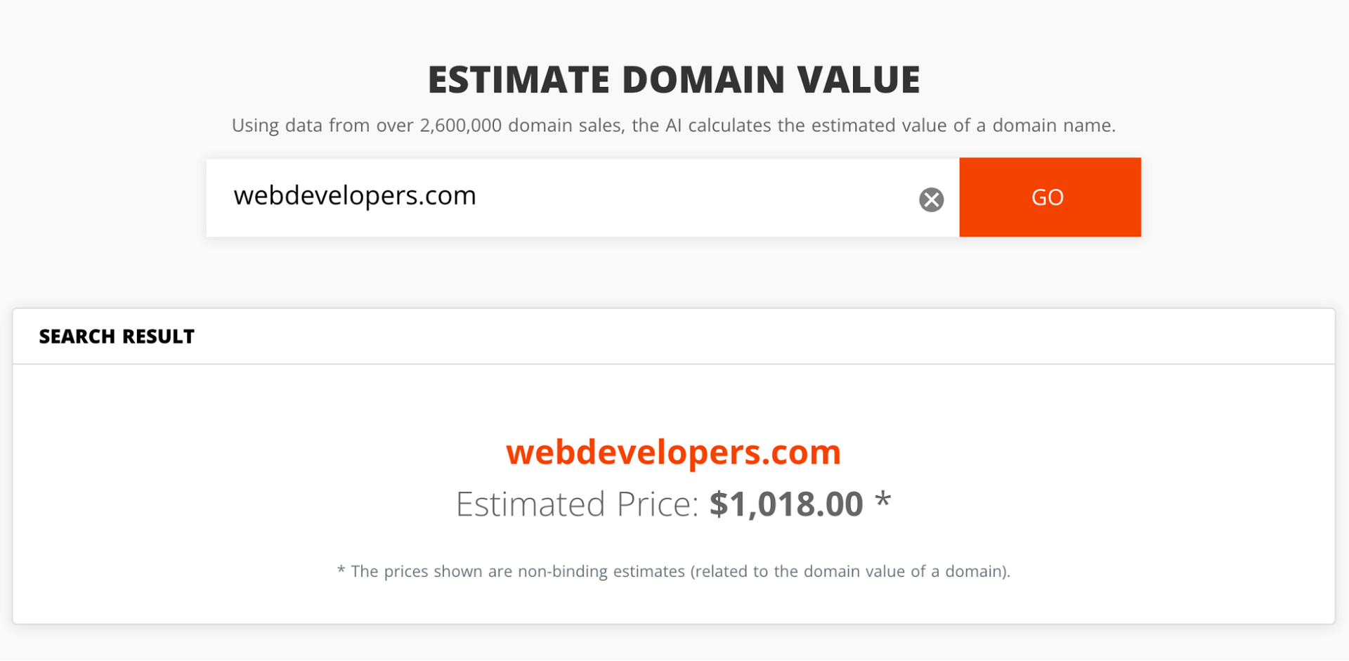 How much “webdevelopers.com” costs.